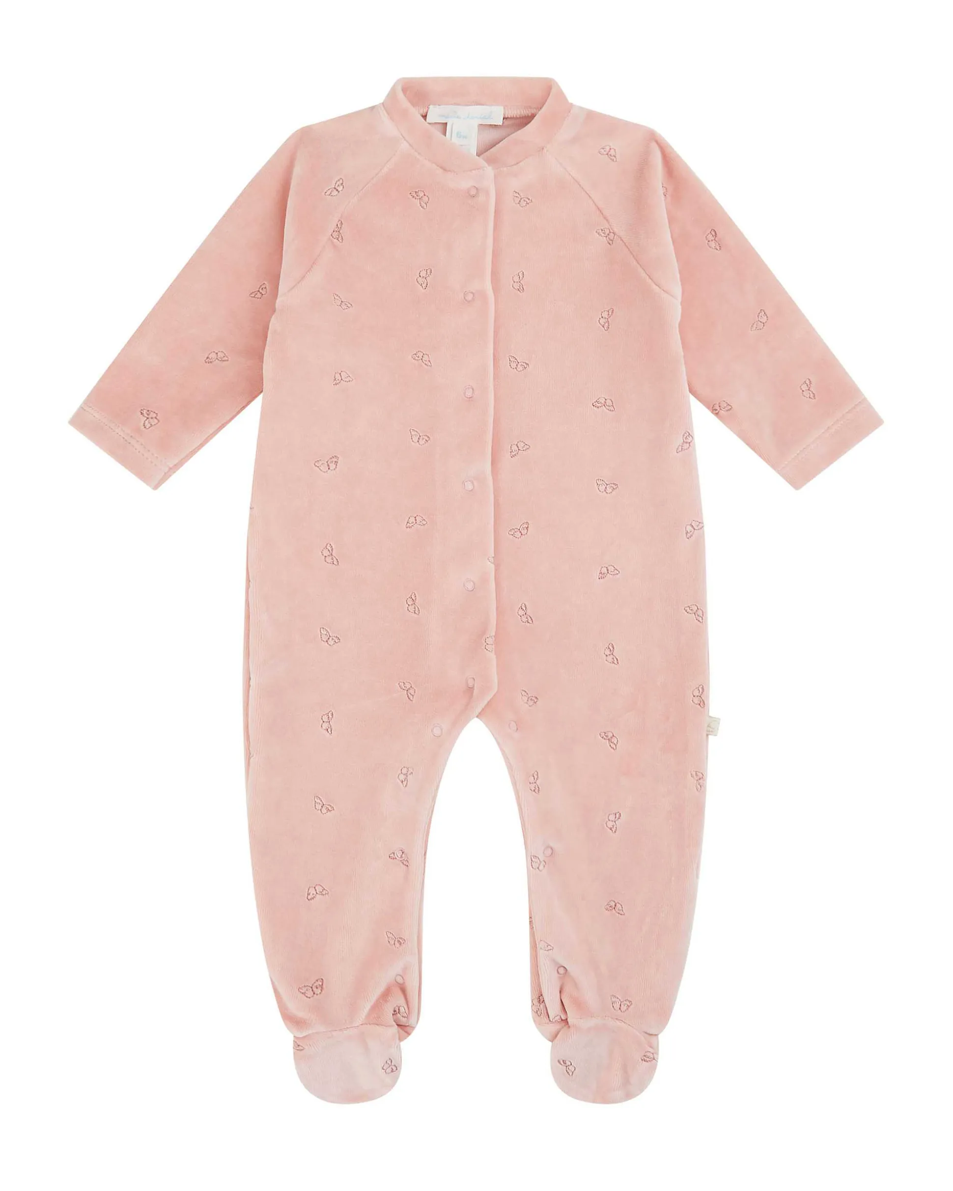 Velour Embroidered Angel Wing Sleepsuit - Dusty Pink