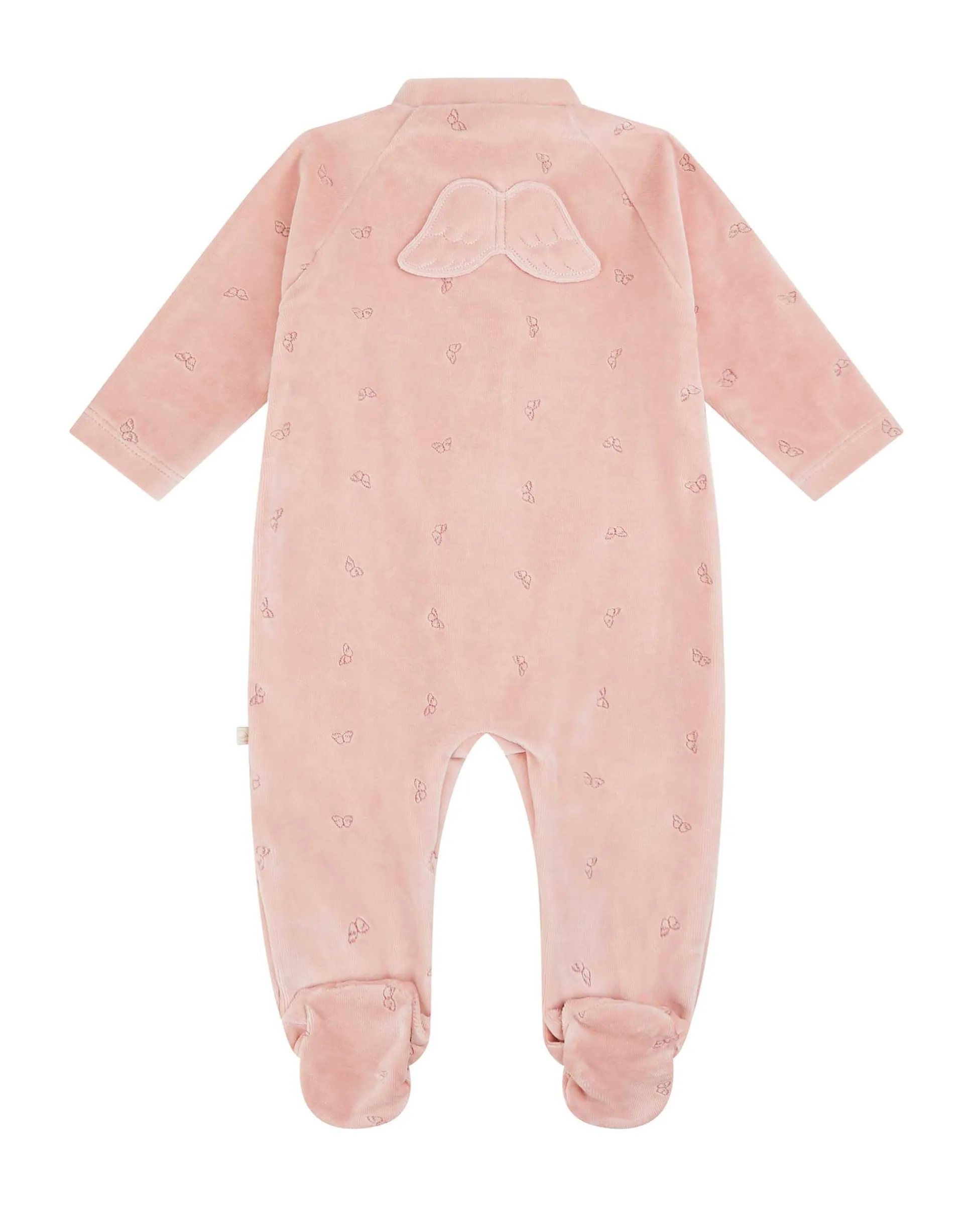 Velour Embroidered Angel Wing Sleepsuit - Dusty Pink