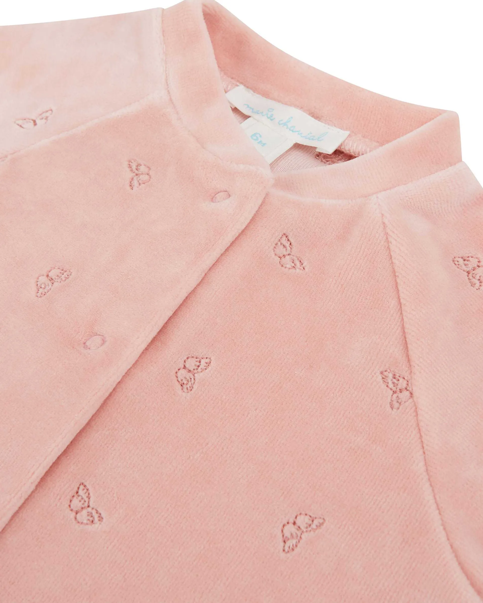 Velour Embroidered Angel Wing Sleepsuit - Dusty Pink