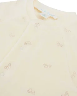 Velour Embroidered Angel Wing Sleepsuit - Cream