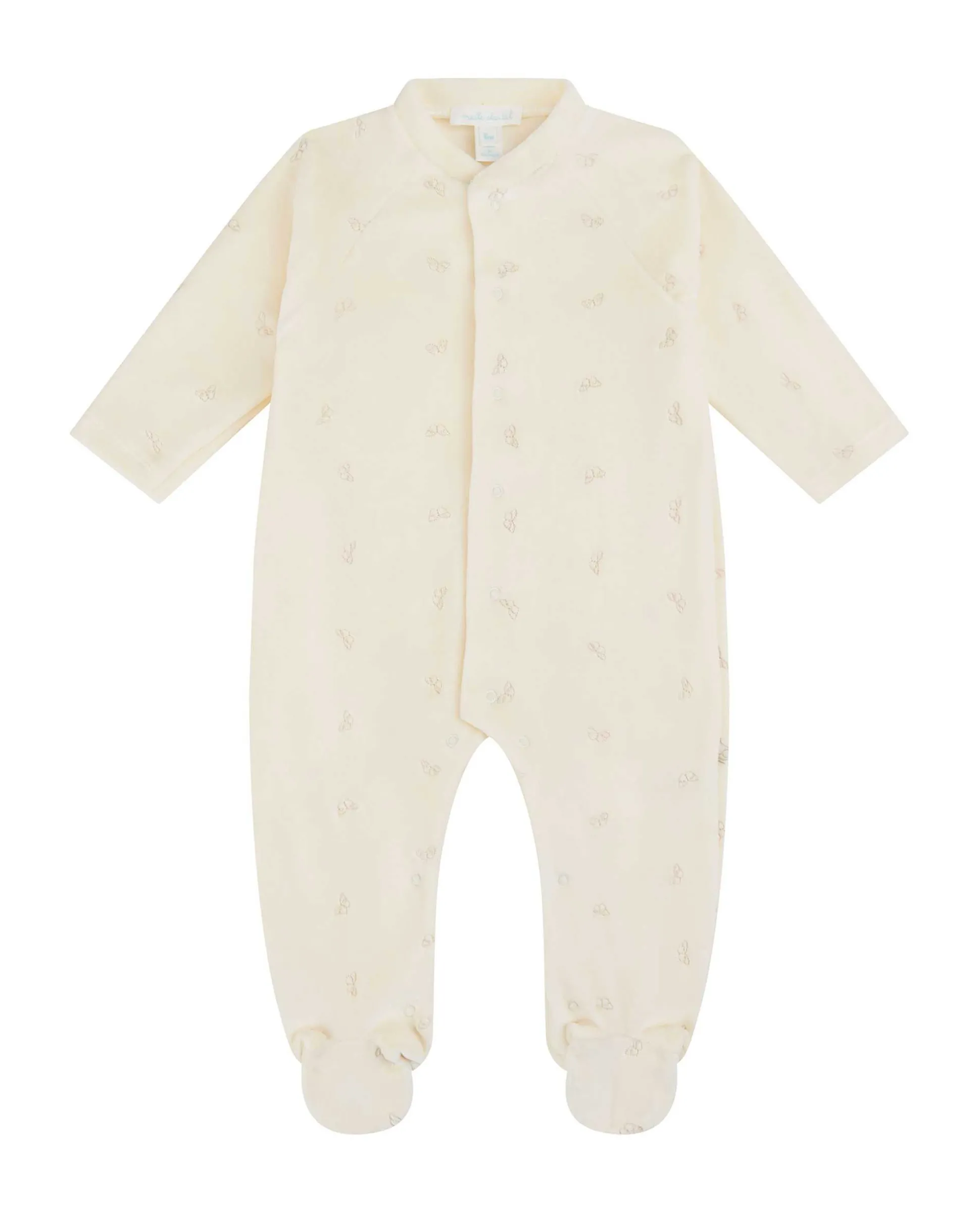 Velour Embroidered Angel Wing Sleepsuit - Cream